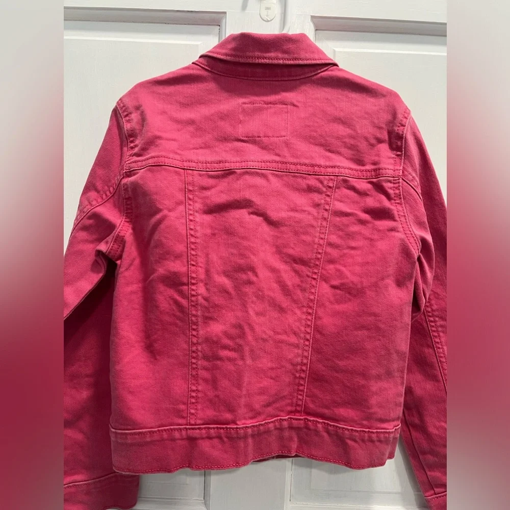 OLD NAVY Pink Distressed Denim Jacket SIZE 8 Girls Pockets Buttons Pre Loved